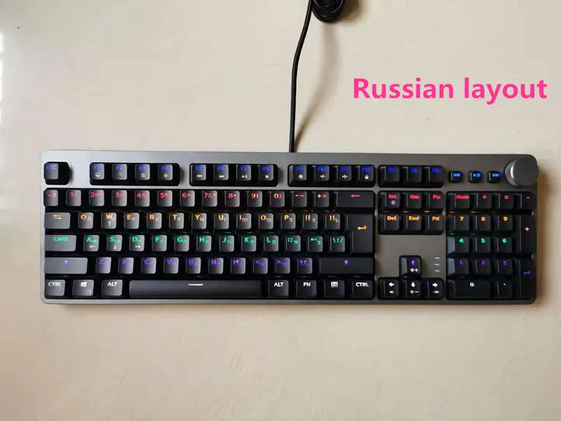 Mixed Backlight Wired Gaming Mechanical Keyboard 104 Keys Black & Gray with Multi-Function Knobs French/US Layout ES-RS