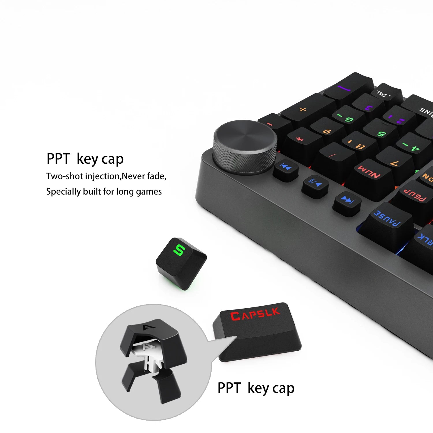 Mixed Backlight Wired Gaming Mechanical Keyboard 104 Keys Black & Gray with Multi-Function Knobs French/US Layout ES-RS
